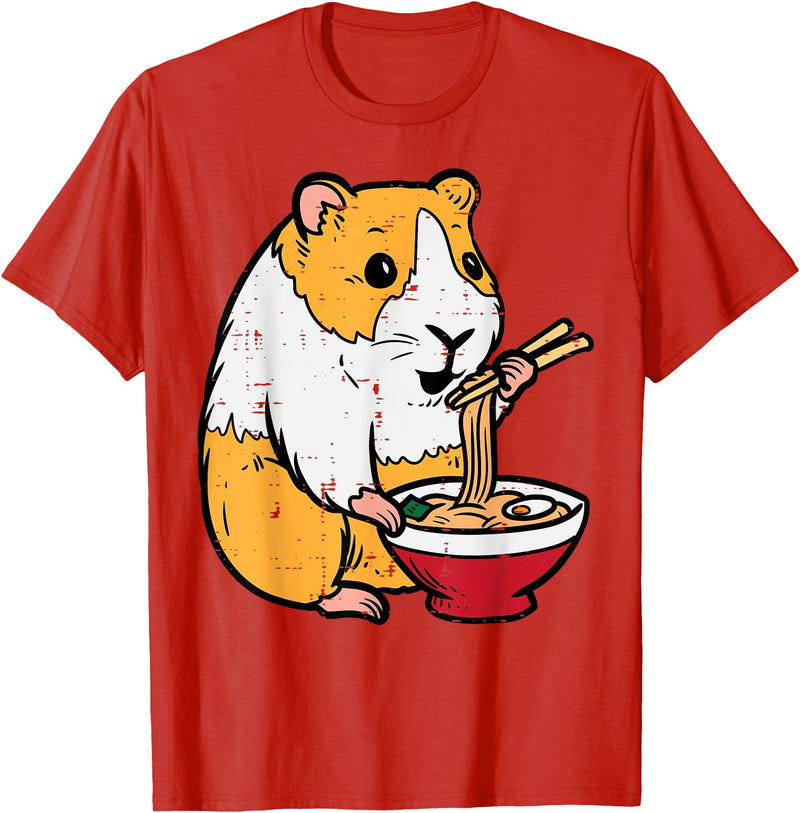 Guinea Pig Shirts For Men Women Kids Gift Guinea Pig Ramen Kawaii Cavy Anime Japanese Men Kids Women T-Shirt - Red