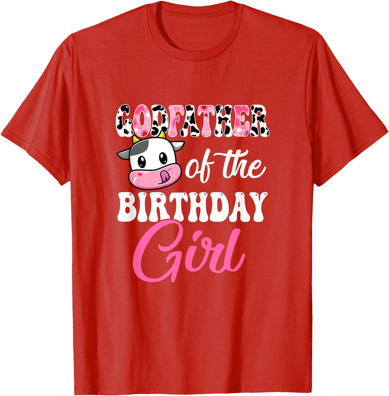 Vintage Retro Birthday Godfather Of The Birthday Girl Farm Cow 1St Birthday Girl T-Shirt - Red