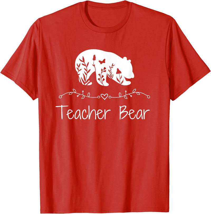 Teacher Bear Funny Teachers back to school Gifts Teacher Bear For Educators - Teacher Appreciation T-Shirt - Red