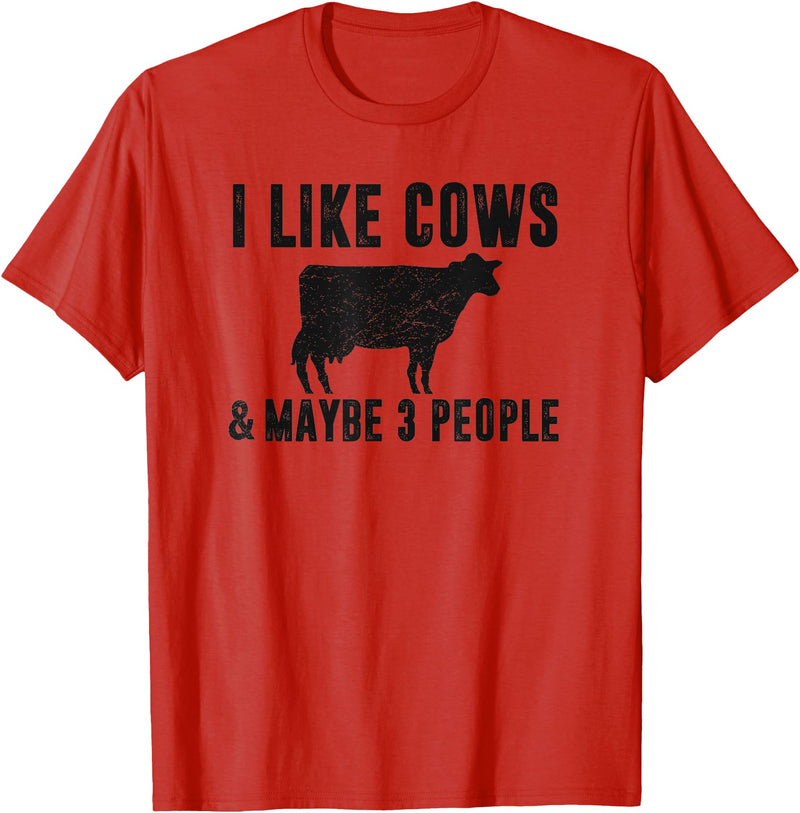Funny Cow Lover Farmer Gifts Women Girls I Like Cows & Maybe 3 People Funny Quote Dairy Cow Graphic T-Shirt - Red