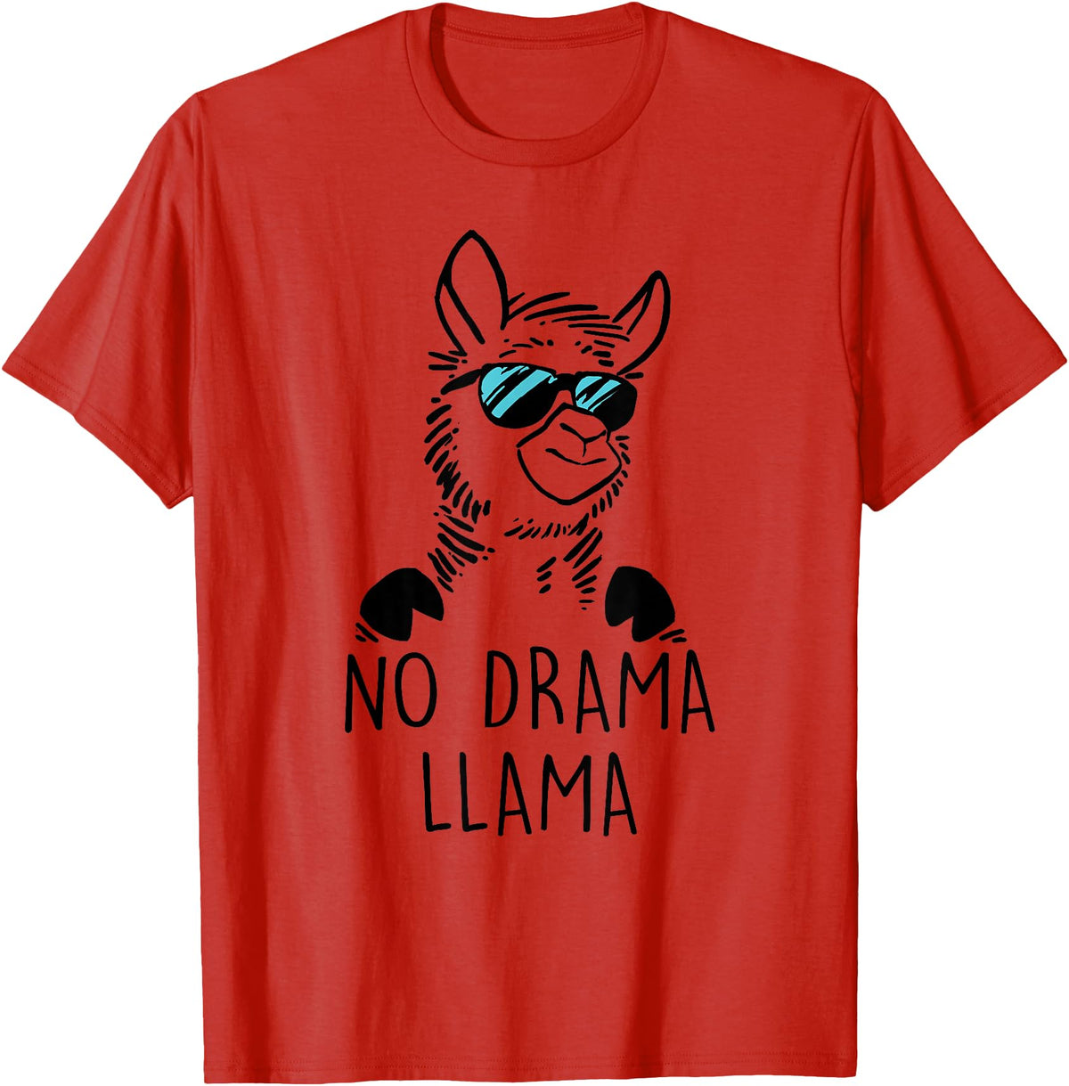 Pretees No Drama Llama Graphic Funny Llama T-Shirt - Women's Adult Unisex-Adults Grey Small Classic Fit Crew Neck Short Sleeve - Red