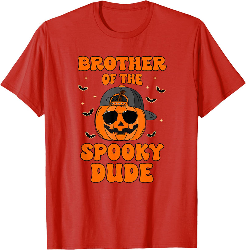 One Spooky Dude 1st Birthday Outfit For Family Brother of The Spooky Dude Halloween Pumpkin Birthday Family T-Shirt - Red