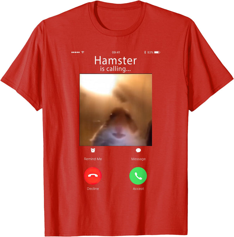 dank Meme Hamster Staring Front Camera Hamster Calling T-Shirt - Red