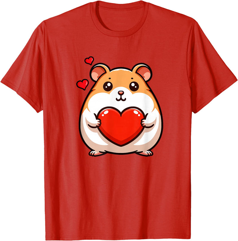 Cute Hamster Funny Valentines Heart Lover Men Women Kids T-Shirt - Red