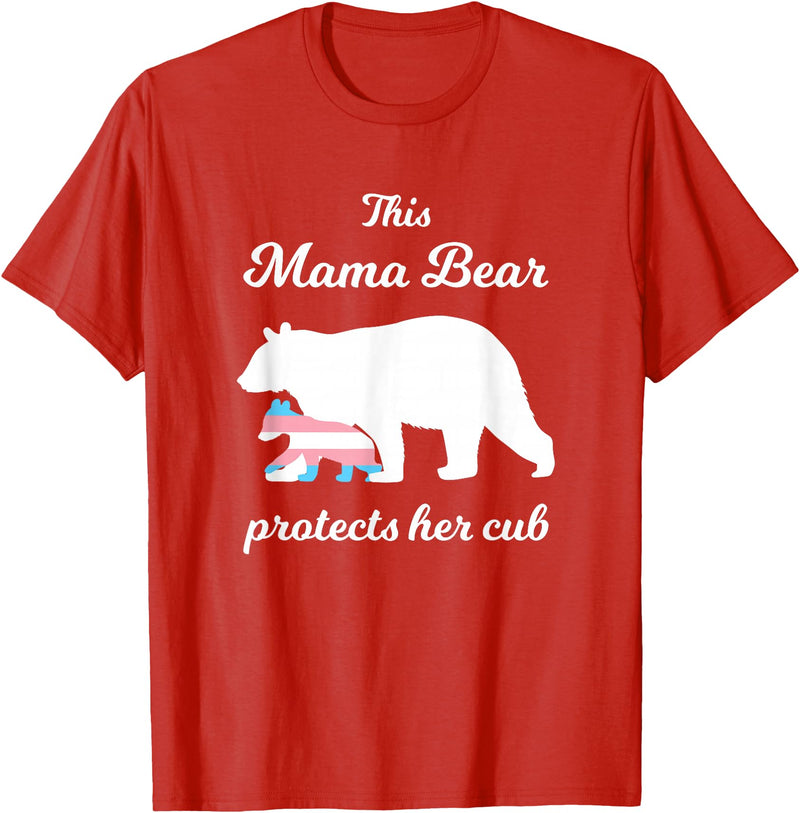 Transgender Child Mama Bear LGBT Mama Bear Protects Her Cub Transgender LGBT Trans Pride T-Shirt - Red
