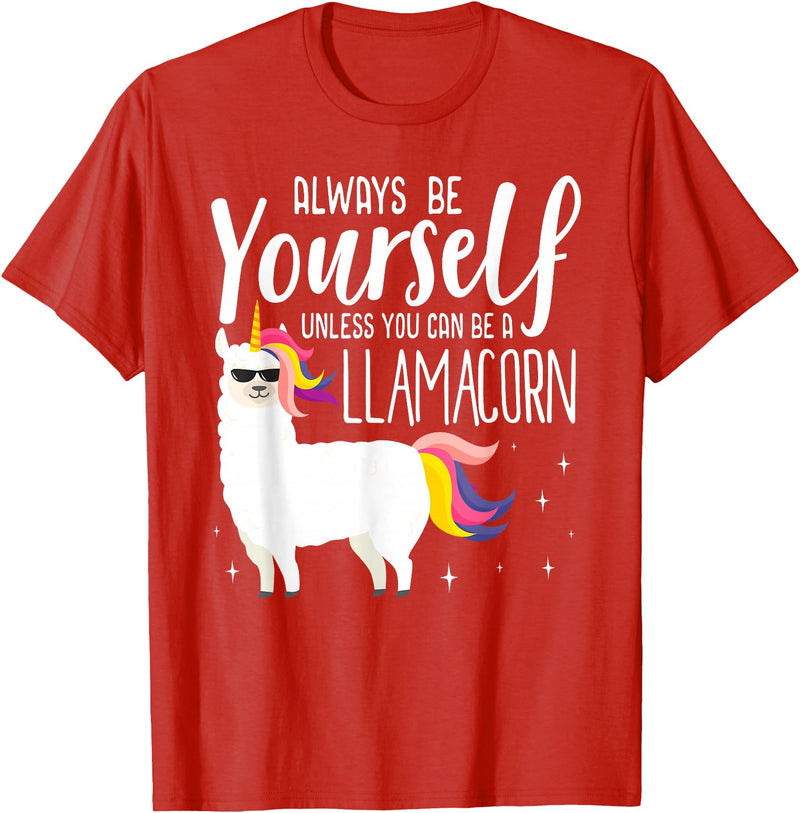 Llamacorn Clothing Always be a Llamacorn T Shirt | Fantasy Magic Llama Unicorn T-Shirt - Red