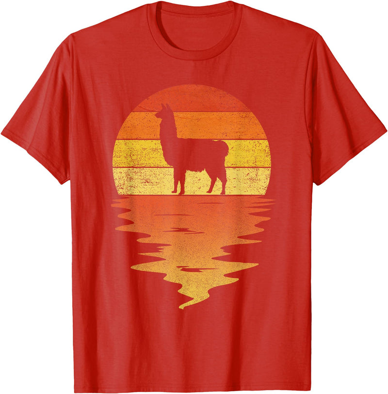 TrendyPull Silhouette Retro Vintage Style Gifts Llama shirt retro sunset 70s vintage Llama T-Shirt - Red