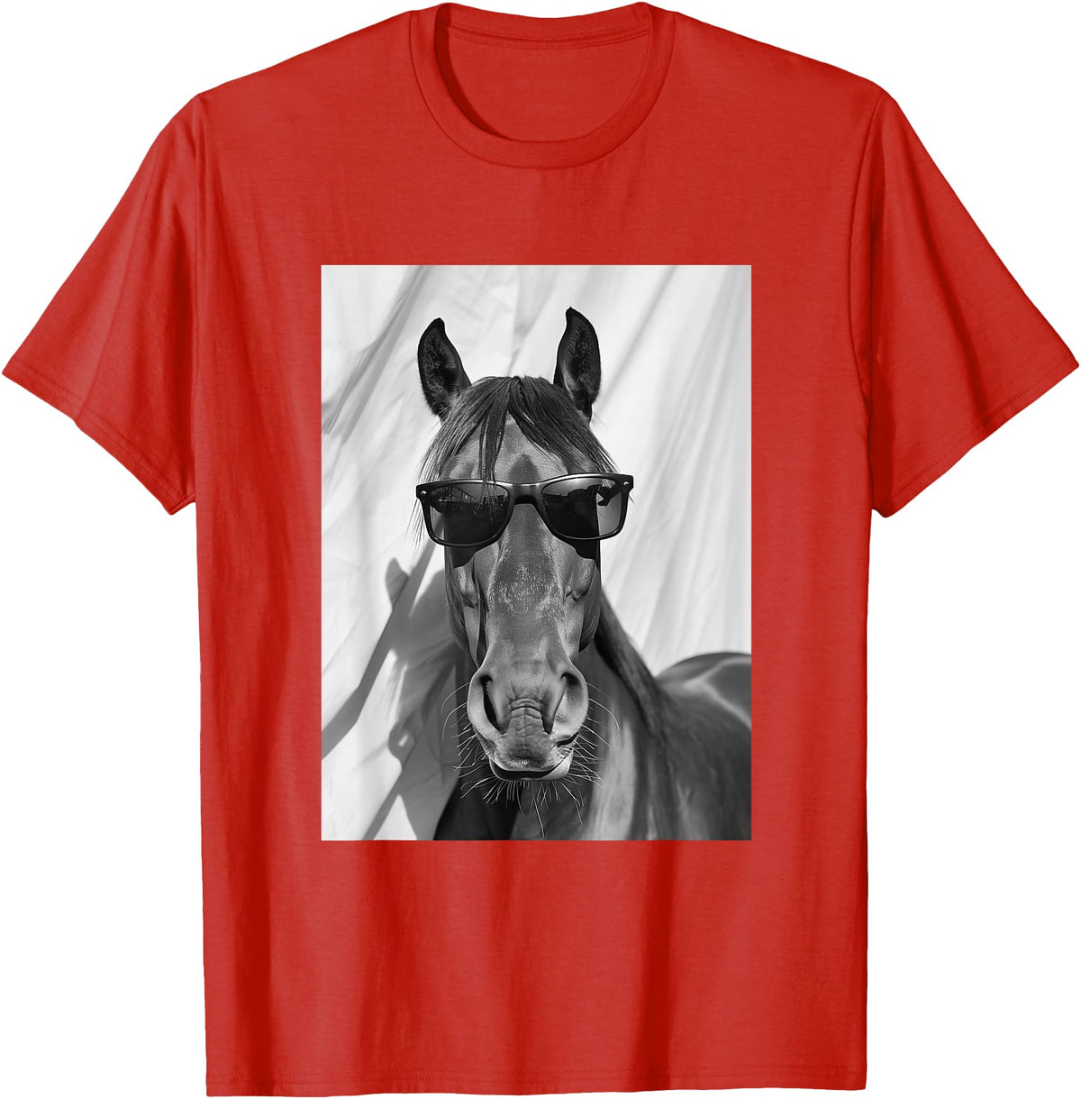 Funny Animal Photography Clothing Co. Cute Horse with Sunglasses Farm Animal Photo Booth T-Shirt - Red