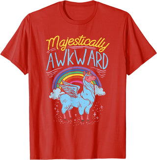 Llama Queen Birthday Party Gift Majestically Awkward Funny Llamacorn Llama Unicorn Rainbow T-Shirt - Red