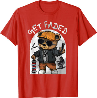 Black Barbershop African American Barber Designs Get Faded Hip Hop Teddy Bear Barber Streetwear Fade Haircut T-Shirt - Red