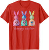 Funny Three Bunnies Rabbit Eggs Happy Easter Trendy Sparkly T-Shirt in Red