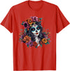 Sugar Skull Dia De Los Muertos Floral Skull Day of The Dead Sugar Skull Woman Floral Crown T-Shirt - Red