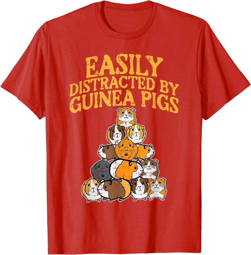 Guinea Pig Shirts For Men Women Kids Gift Easily Distracted by Guinea Pigs Funny Cavy Men Women Kids T-Shirt - Red