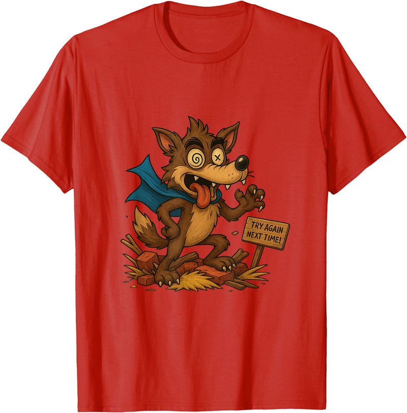 Three Hero Pigs Storytime Legends Bad Wolf in personalized costume 3 Pigs on the back T-Shirt - Red