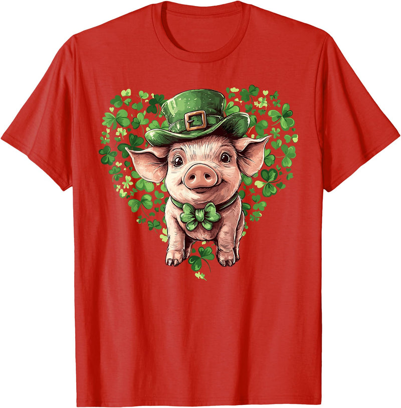 Irish Pig Lover St. Paddy’s Day Funny St. Patrick’s Day Pig Lucky Shamrock Irish Farm T-Shirt - Red