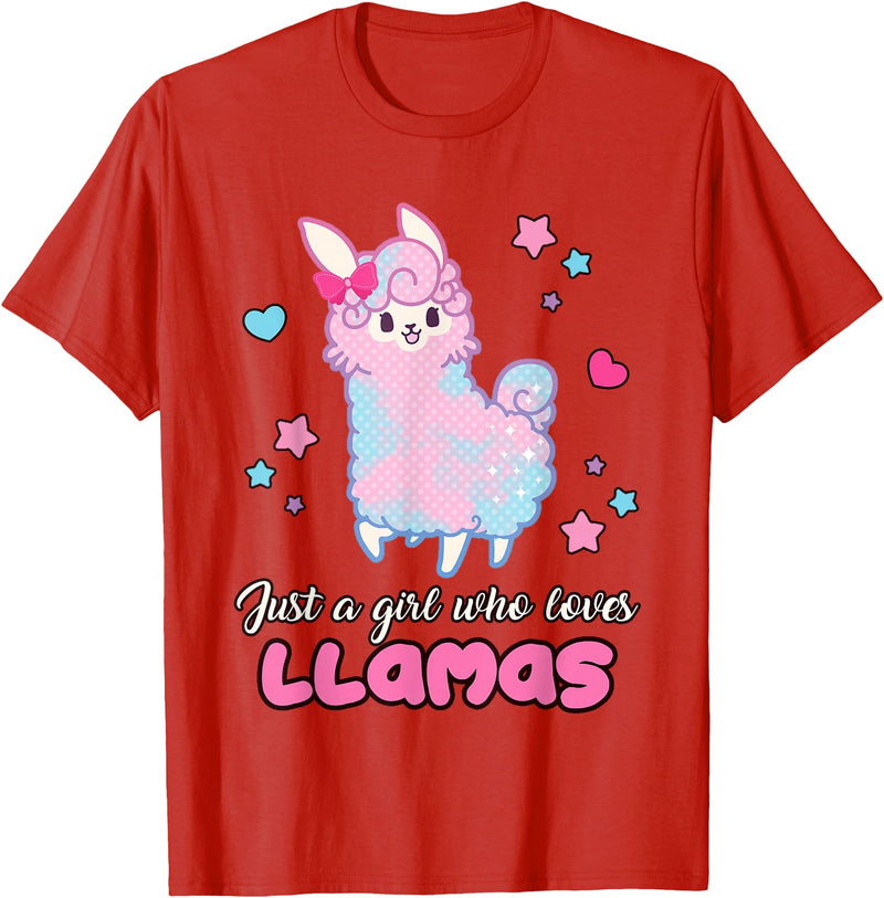 Just A Girl Who Loves Llamas BW Art Llama Girl Shirt Just A Girl Who Loves Llamas Cute T-Shirt - Red