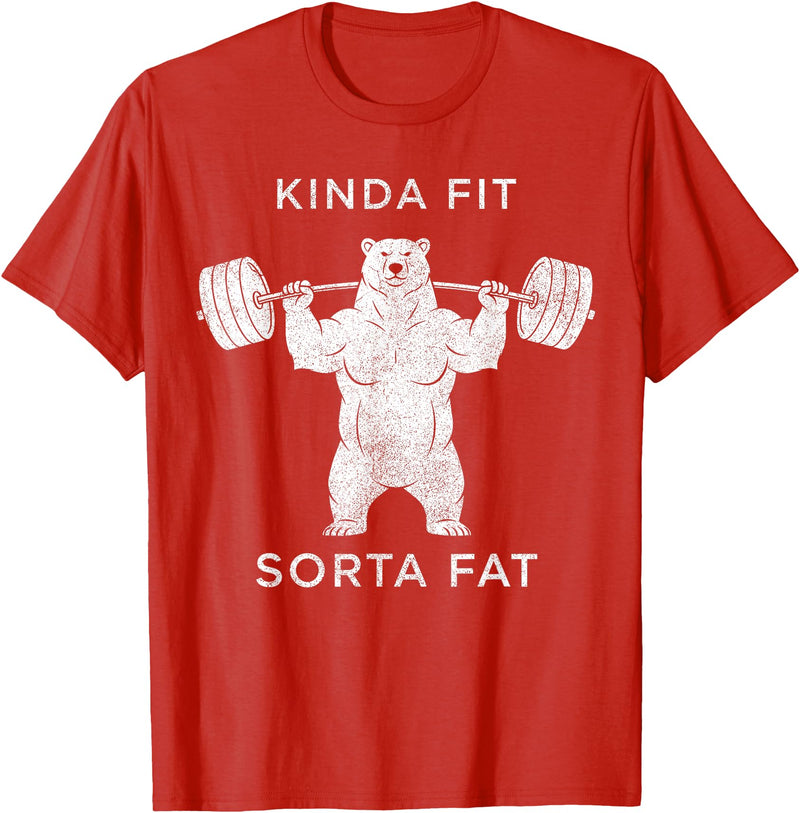Polar Bear Funny Gym Guy Gifts Powerlifting Fat Guy Shirt, for Men Kinda Fit Sorta Fat Bear T-Shirt - Red