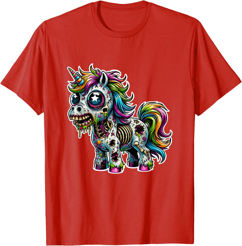Cool Zombie Horror and Halloween Designs Scary Zombie Unicorn Scary Halloween Horror Monster Design T-Shirt - Red