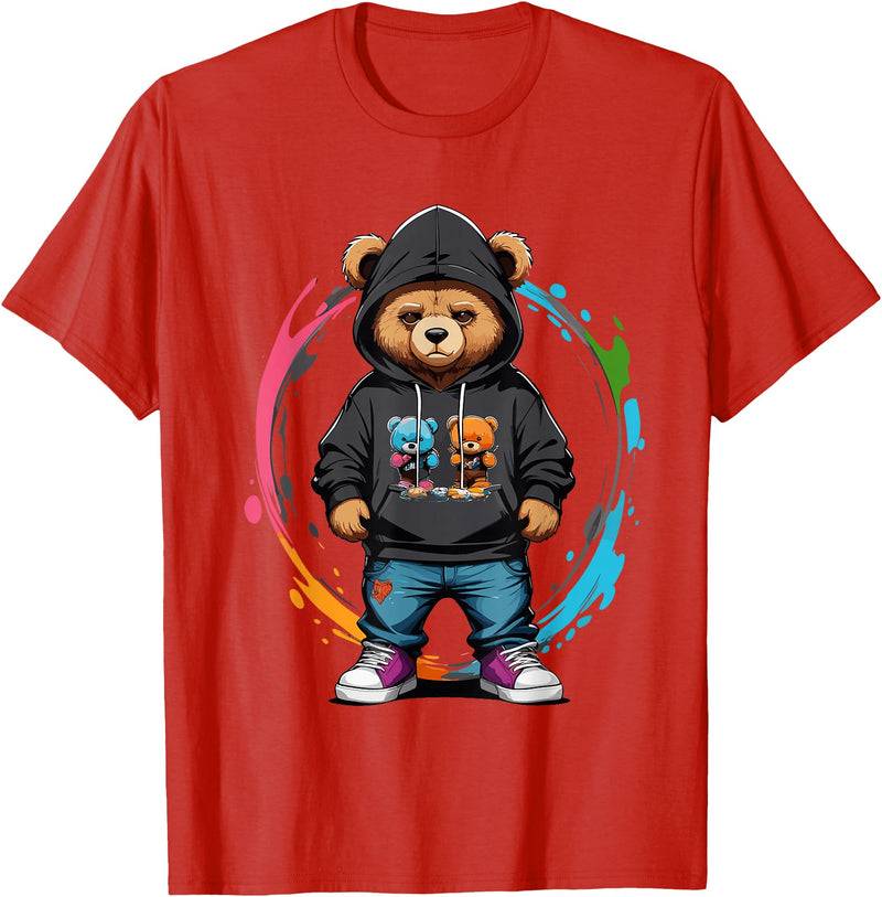 The Big Teddy Bear Crew Teddy Bear Gangster in Hip Hop Street Clothes T-Shirt - Red