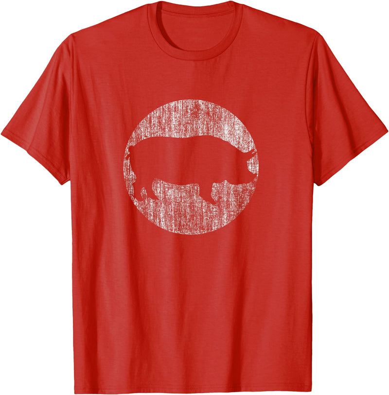 Vintage Pig Shirts - Distressed Pig Animal Print T-Shirt - Unisex-Adults & Kids - Black - Small - Short Sleeve - Classic Fit - Red