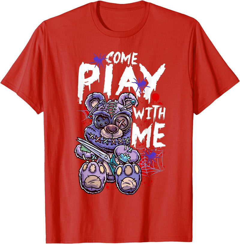 Halloween Gifts & Halloween Shirts by NLTS Scary Killer Teddy Bear Pastel Goth Style Creepy Kawaii T-Shirt - Red