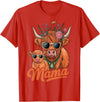 Scottish Farm Matching Mom Daughter Highland Cow Highland Cow Mama Mom Baby Calf Daughter Floral Mothers Day T-Shirt - Red