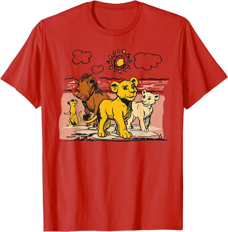 Disney The Lion King Live Action Sketched Group Portrait T-Shirt - Red