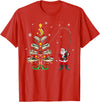 Fishermans Christmas Pajama Gift Tree Lights Merry Fishmas T-Shirt - Red
