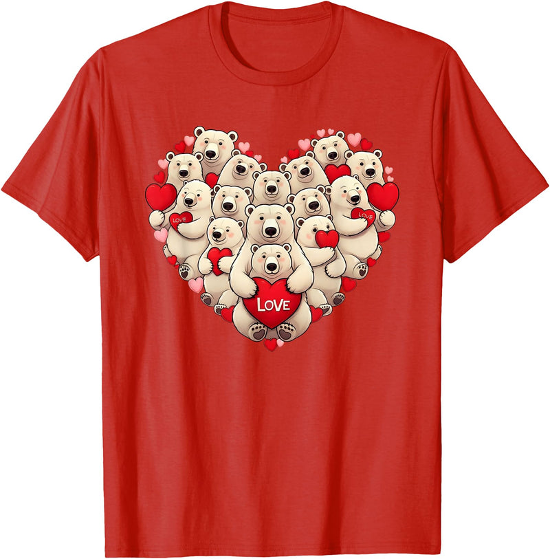 Cute Polar Bear Lovers Valentine Costume Women Men Funny Polar Bear Heart Valentine Polar Bear Womens Mens Kids T-Shirt - Red