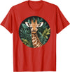 Nature Wildlife Giraffe Safari Jungle Giraffe With Tropical Jungle Leaves T-Shirt - Red