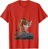 Mountain Lion Prowling and almost about to attack Mountain Lion on The Hunt and About to Pounce T-Shirt - Red