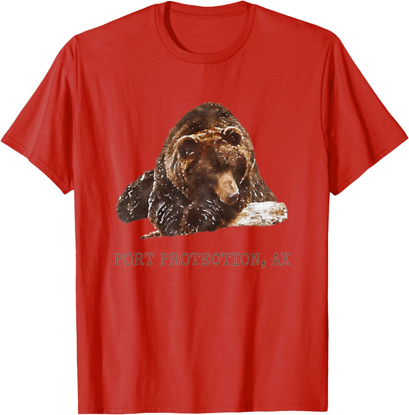 Port Protection Alaska Wild Grizzly Bear Nature Port Protection Brown Grizzly Bear In Snow Alaska Pacific NW T-Shirt - Red
