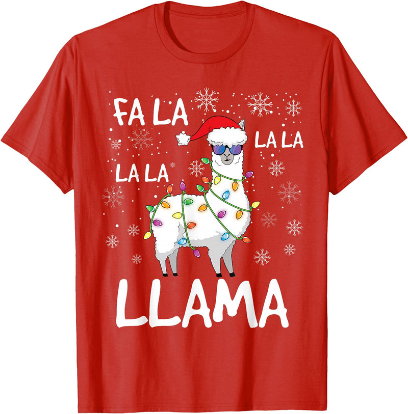 Funny Christmas Llama Shirts FA La La Llama Shirt Women Men Kids Funny Llama Christmas T-Shirt - Red