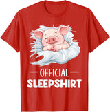 Cute Sleeping Pig Nightgown Sleepwear Pajama Official Sleepshirt Cute Sleeping Pig Animal Lovers Pajama T-Shirt - Red