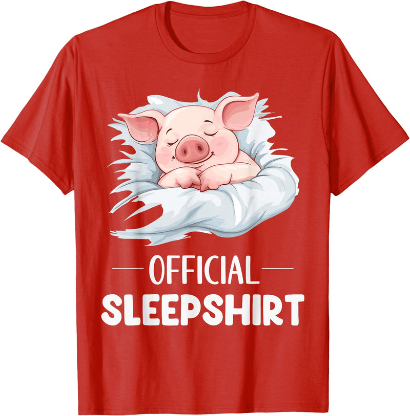 Cute Sleeping Pig Nightgown Sleepwear Pajama Official Sleepshirt Cute Sleeping Pig Animal Lovers Pajama T-Shirt - Red