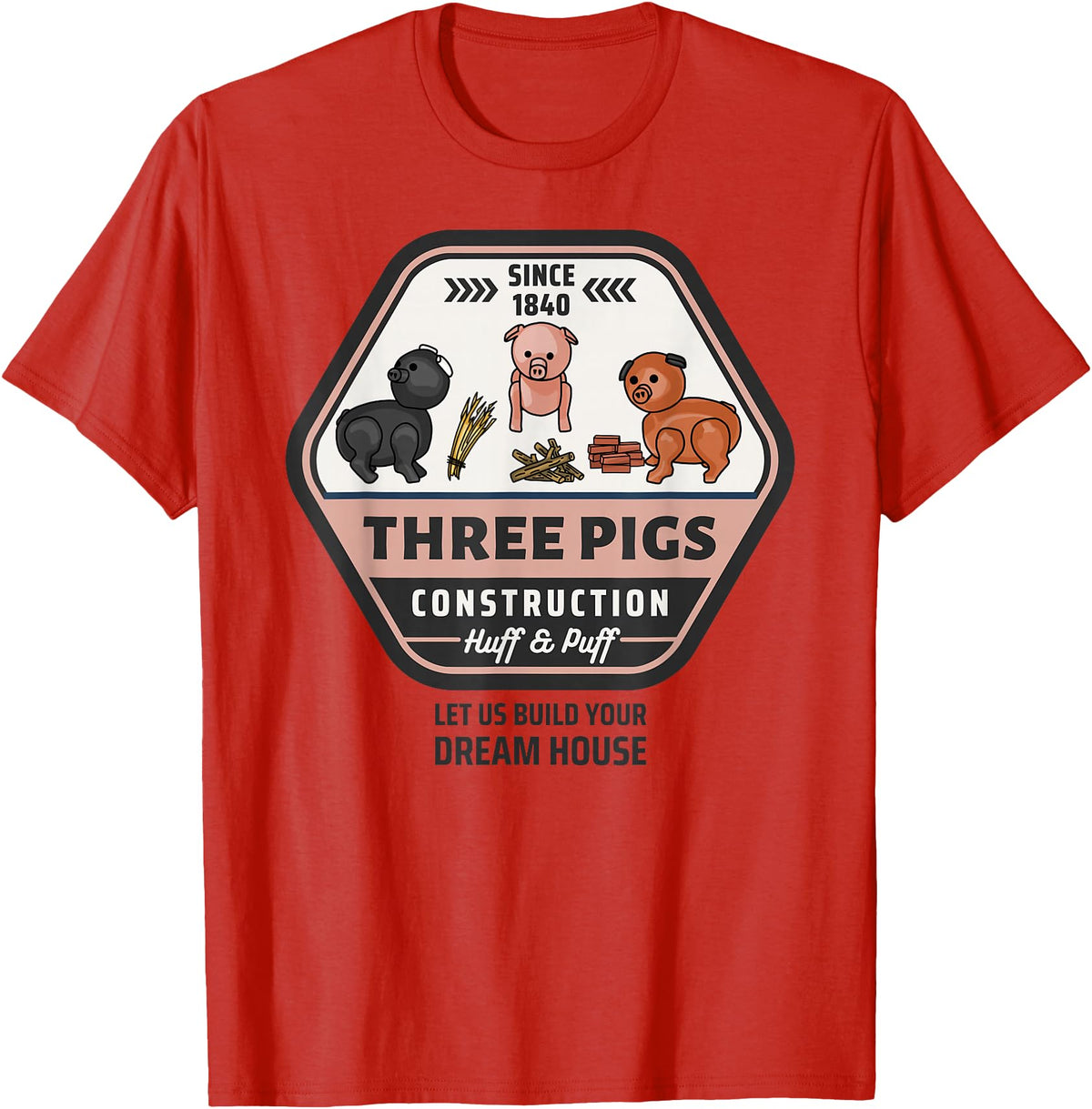 Slightly Unhinged Heather Three Pigs Construction Co. Logo T-Shirt - Red