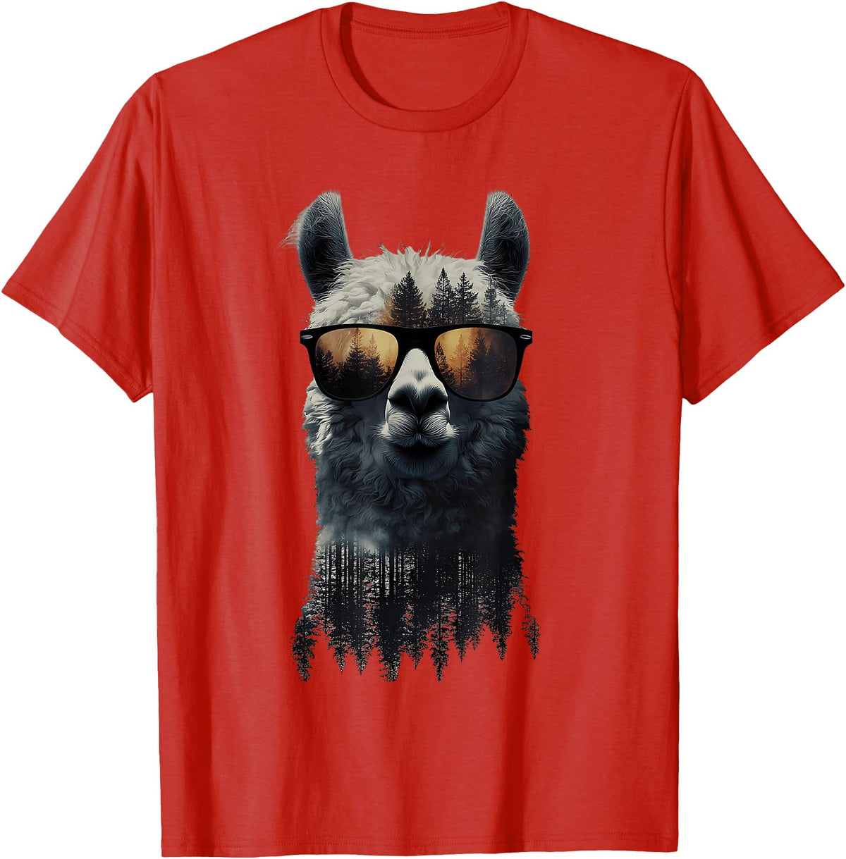 Funny Llama Lover Graphics Funny Alpaca Llama with Sunglasses Animal Graphic T-Shirt - Red