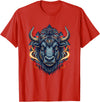 Wild Buffalo Bison Tribal Western Spirit Fierce Wild Bison Head Tribal Geometric Buffalo T-Shirt - Red