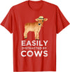 Cartba Cow Co. Fun Cute Easily Distracted By Cows Unisex-Adults Black T-Shirt - Red