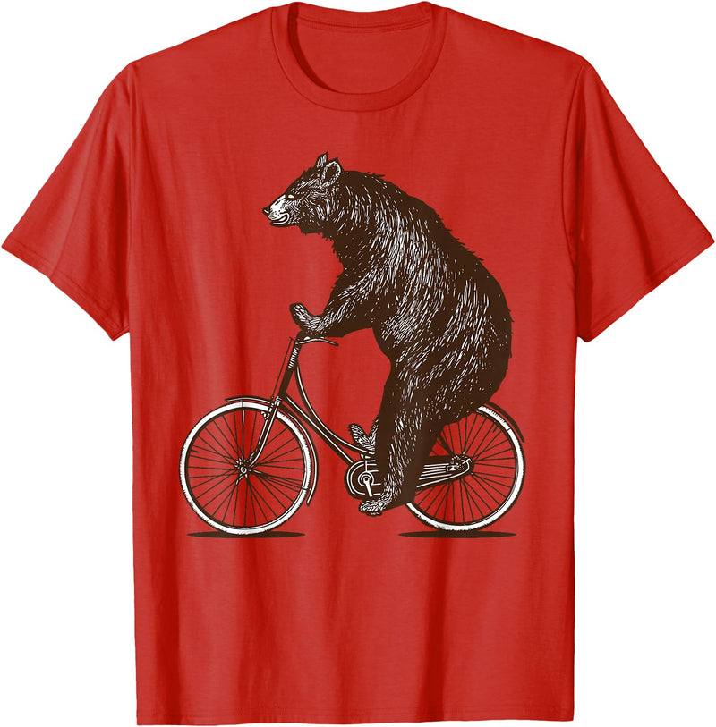 thechicgeek Bear on Bike Cute Grizzly Bicycling T-Shirt - Red