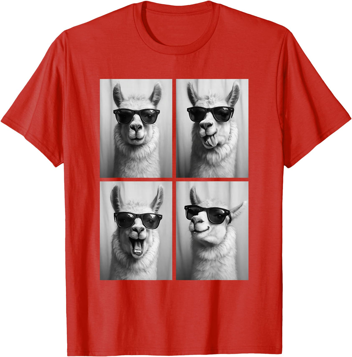 Funny Animal Selfie Booth Tee Cool Llamas Sunglasses Jungle Animal Meme Selfie Booth T-Shirt - Red