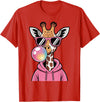Giraffe Sasquatch Blowing Bubblegum Toddler Kids Cute Giraffe Blowing Bubble Gum and Pink Glasses Kids Boys T-Shirt - Red