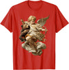Vintage Angel Aesthetic Classical Art Cute Cherub Angel with Bear Baroque Renaissance Aesthetic T-Shirt - Red