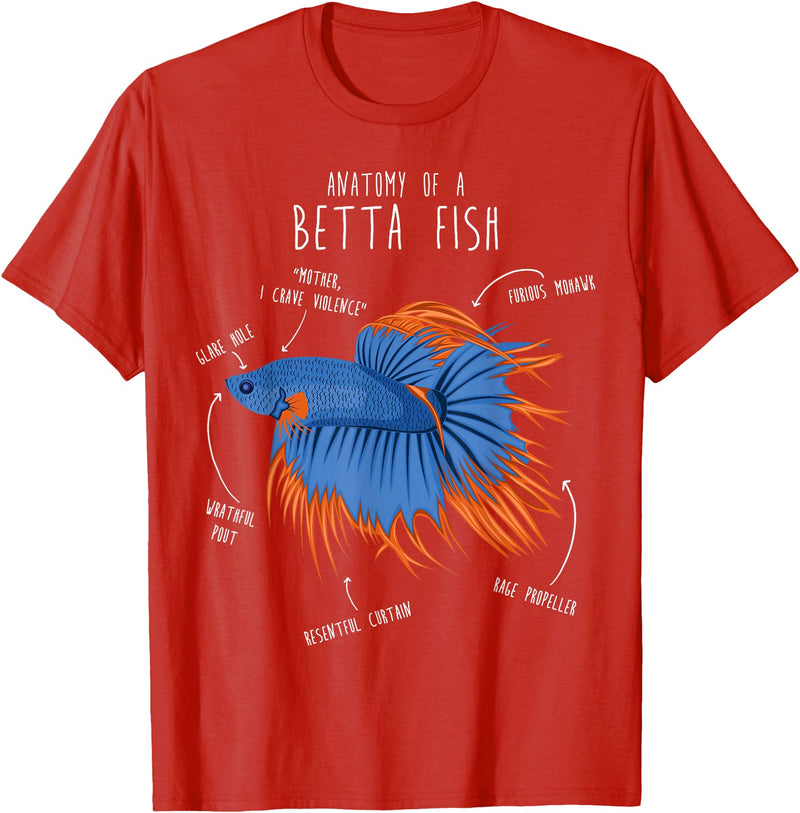 Cool Dog Gifts Betta Fish Siamese Fighting Fish Anatomy, Funny Aquarium Pet T-Shirt - Red