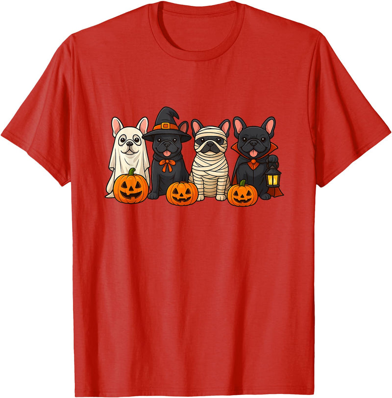 Ghost Bulldog Halloween French Mummy Dog Lover French Bulldog Ghost Witch Pumpkins Halloween Dog Costume T-Shirt - Red