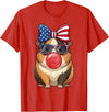 Cute Guinea Pig Bubble Gum Coquette Bow Girls Kids Patriotic Guinea Pig 4th of July Bow American Flag Girls T-Shirt - Red