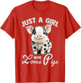 Farm Animal Lover Spotted Pig Cute Art Style Just A Girl Who Loves Pigs Cute Spotted Pig Lover Gift T-Shirt - Red