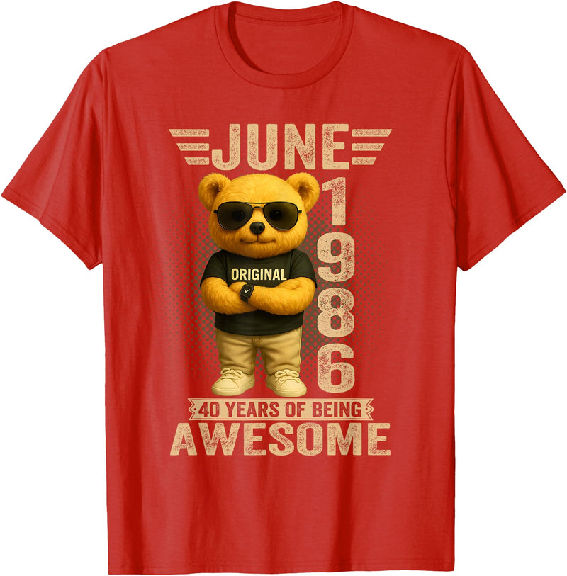 June 1986 40th Birthday Gifts for Men Women 40 Year Old June 1986 Teddy Bear 40th Birthday Men Women T-Shirt - Red