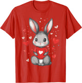Rabbit Lover Heart Girls Valentine’s Day Women Bunny T-Shirt in Red