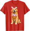 Golden Retriever Bunny Ears Eggs Cute Easter Dogs T-Shirt in Red